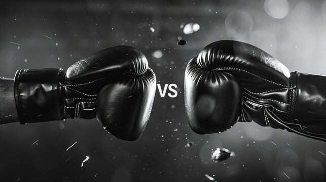 dramatic black and white poster with boxing gloves and bold vs letters fight night concept