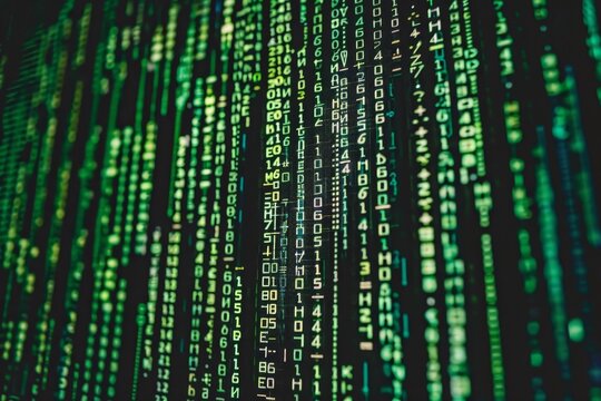 Matrix of Data: Streaming Digital Code in Green, Concept of Cyber Security, Data Analysis, Virtual Reality, Futuristic Computing