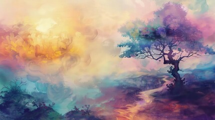 dreamy fantasy landscape with surreal colors and shapes artistic concept painting