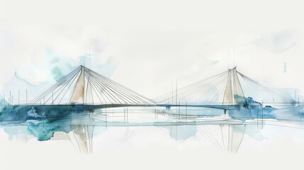 Obraz premium Watercolor painting of a city bridge, ideal for urban landscape and decor