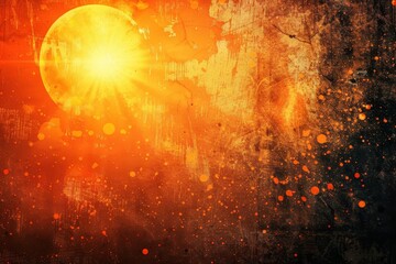 abstract orange sun at night with grungy texture and bright light