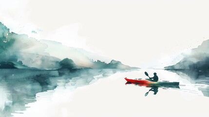 Adventurous watercolor kayaking, suitable for outdoor sports and travel themes