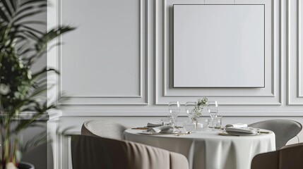 elegant blank frame mockup in upscale restaurant interior dining table setting product display
