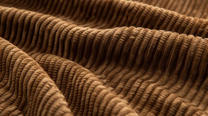 Close-up Texture of Brown Corduroy Fabric Waves