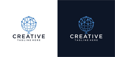 Creative global network connection technology logo design template.
