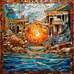 A mosaic painting stands colored