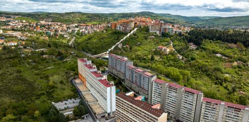 Aerial view of apartment complex known as 