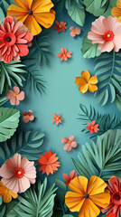 Paper cut spring flowers .Colorful Floral Bouquet Amidst Lush Garden