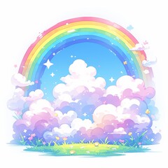rainbow with clouds, illustration on a white background