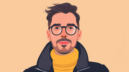 Obraz premium A fashionable young smiling man on simple flat background with copy space. Flat illustration style, banner or post template.