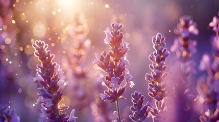 banner close-up purple flowers lavender, illuminated by the sun, blossom, concept summer