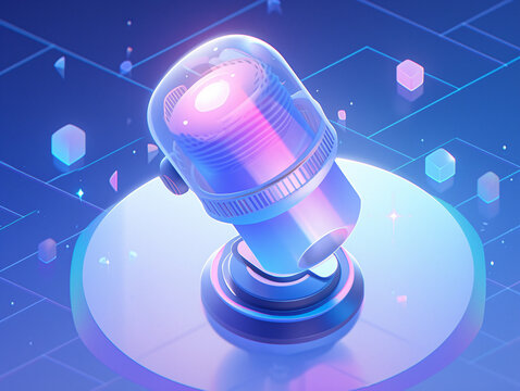 3D cartoon clear glass microphone icon
