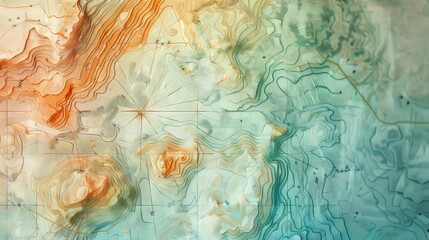 Detailed nautical chart showcasing sea depths and navigation paths in vibrant colors - obrazy, fototapety, plakaty