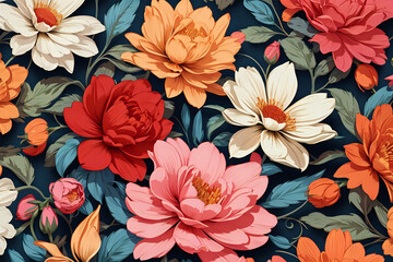 Fototapeta premium Vibrant Multicolored Reflections in Floral Pattern Background