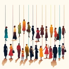 A group of people are standing in a line, with some of them holding handbags