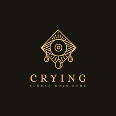Mystical crying eye lineart logo icon template on dark background