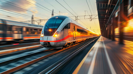 Fototapeta premium A train is moving down the tracks at a station