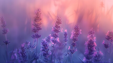 Fototapeta premium banner close-up purple flowers lavender, illuminated by the sun, blossom, concept summer