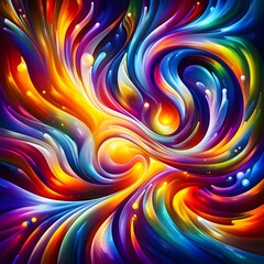 Mystic Mirage featuring abstract colorful shapes swirling and converging in a surreal display of vibrant hues and dynamic patterns