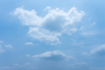 Blue sky filled with fluffy white clouds on a bright summer day