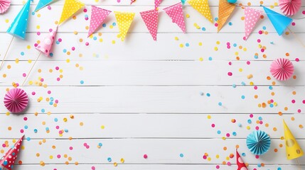 colorful party flags on a white background. birthday, anniversary, celebrate, festival, greeting card background.