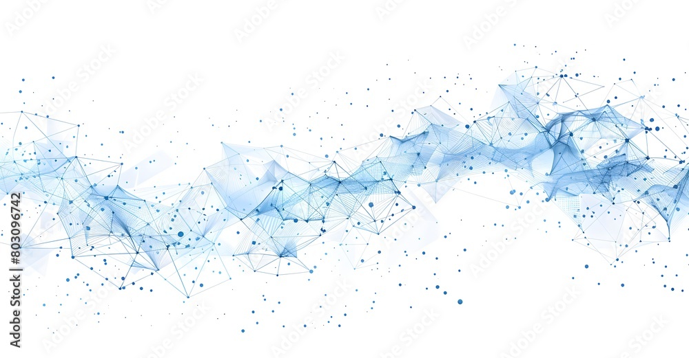 Wall mural abstract blue connection dots and lines on a white background, depicting a technological network con