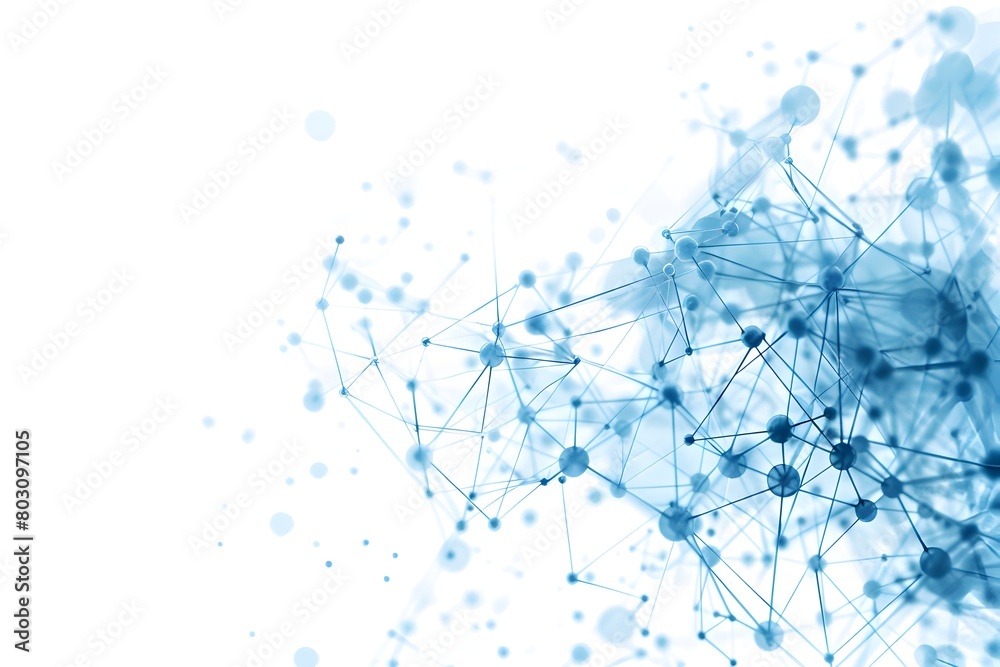 Poster abstract blue connection structure on a white background, technology and network concept with dots a