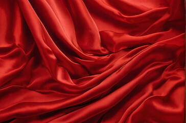 Obraz premium Capturing Elegance: A Close-up View of Luxurious Rippled Red Silk Fabric, Evoking Beauty and Sophistication, Perfect as an Abstract Background. ai generated