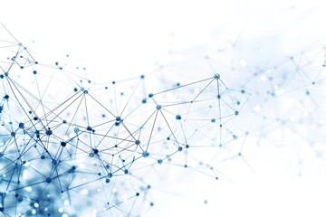 Abstract blue network background with connected dots and lines on a white background, technology concept for digital communication, National Geographic photo, cinematic shot in the style of National 