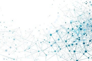 Abstract technology background with a network connection of dots and lines, blue on a white background vector illustration, 8k, white background, simple design, flat colors, no shadows, in the style o