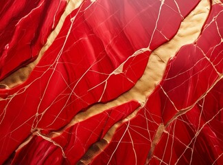 Vibrant red marble with striking gold fissures, ideal for bold and luxurious design elements