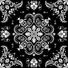 Fototapeta premium Seamless black bandana patterns vector image, Repeating black and white flower design