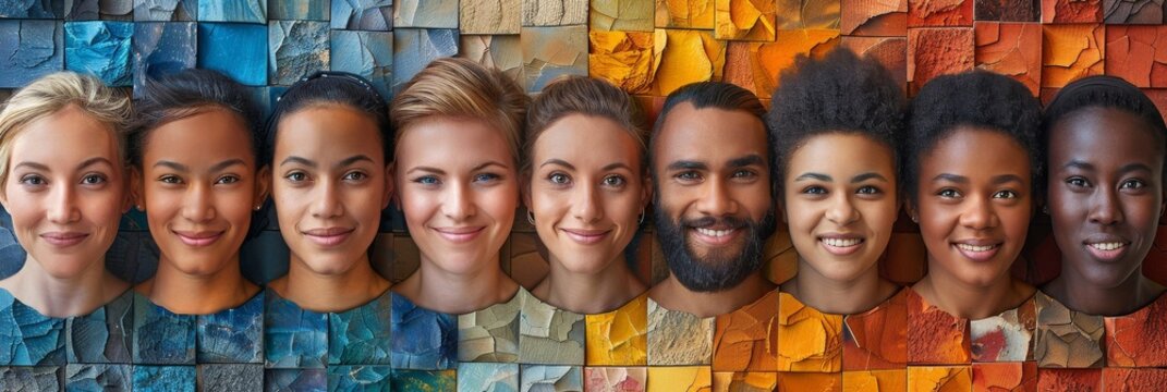 A mural embodies unity amid diversity, merging faces of various ethnicities. Ideal for social unity, cultural events, or diversity and inclusion initiatives.