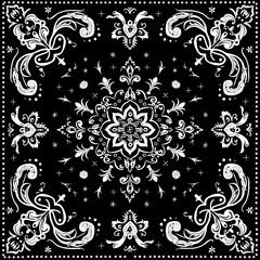 Obraz premium Seamless black bandana patterns vector image, Repeating black and white flower design