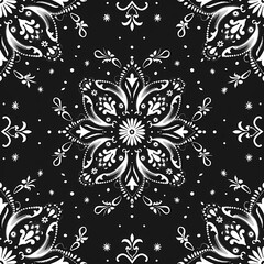 Seamless black bandana patterns vector image, Repeating black and white flower design
