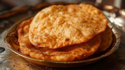 Golden Fried Roti: Mouthwatering image of perfectly fried roti, featuring a crispy exterior and a soft, doughy interior, ideal for dipping or enjoying on its own.