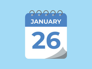 january 26 calendar reminder. 26 january daily calendar icon template. Calendar 26 january icon Design template. Vector illustration
