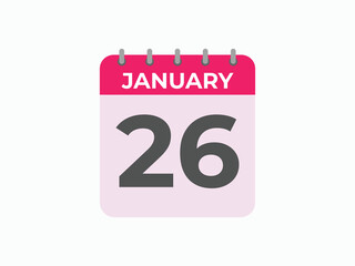 january 26 calendar reminder. 26 january daily calendar icon template. Calendar 26 january icon Design template. Vector illustration
