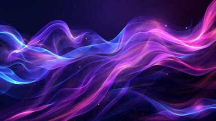 Abstract purple and blue background with glowing waves, perfect for creating elegant design elements or a modern banner. The dark color scheme adds depth to the curves of light