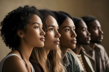 Obraz premium Side view of Multi ethnic small group of people, Diversity, inclusion, equality concept 