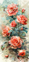 Vintage Rose Pattern with Seamless Floral Background.A classic bouquet of red roses conveys timeless love and beauty.