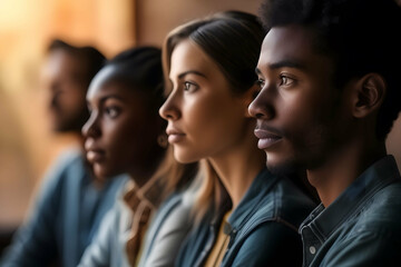 Obraz premium Side view of Multi ethnic small group of people, Diversity, inclusion, equality concept 