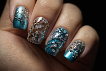 Art of Nail Decoration Comprising Various Colors, Patterns, and Designs.