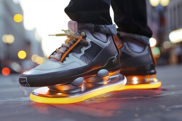 Futuristic footwear with integrated hover technology for levitation