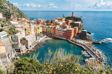 The town of Vernazza in the Cinque Terre National Park. Spring in Italy.