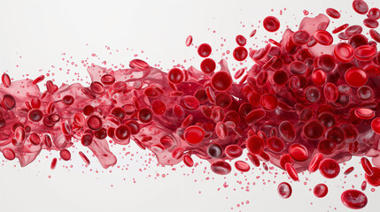 red blood cells flowing in a blood stream, isolated on a transparent background.