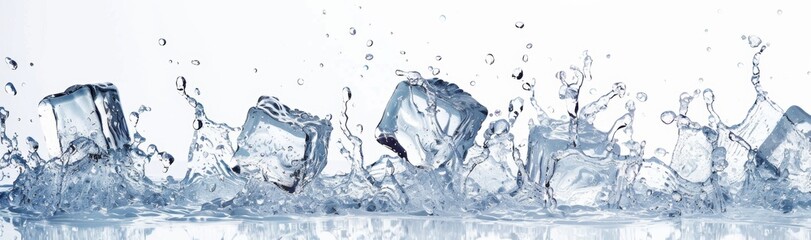 A_clear_blue_ice_cube_with_splashes_of_water_isolated 