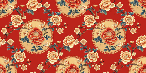 Japanese Floral Clouds Seamless Pattern:  A traditional Japanese pattern 