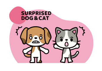 illustration of surprised dog and cat characters