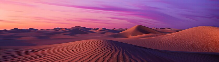 Desert mirage under twilight with surreal colors, featuring sand dunes that shimmer in the fading light, adding a digital fantasy overlay